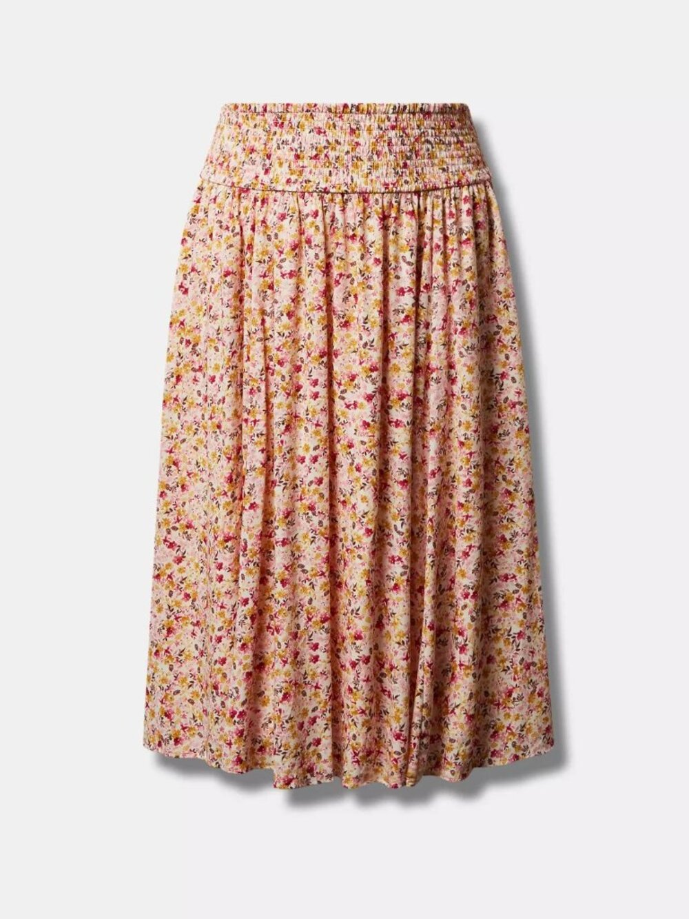 Tea‑Length Washable Gauze Smocked Waist Skirt (BOTTOM ONLY)